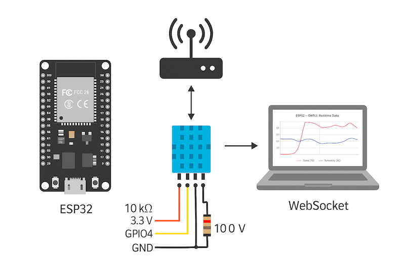 Lập trình ESP32 – Bài 13: ESP32 – Đọc cảm biến nhiệt độ, độ ẩm DHT11 và hiển thị dữ liệu realtime qua WebSocket