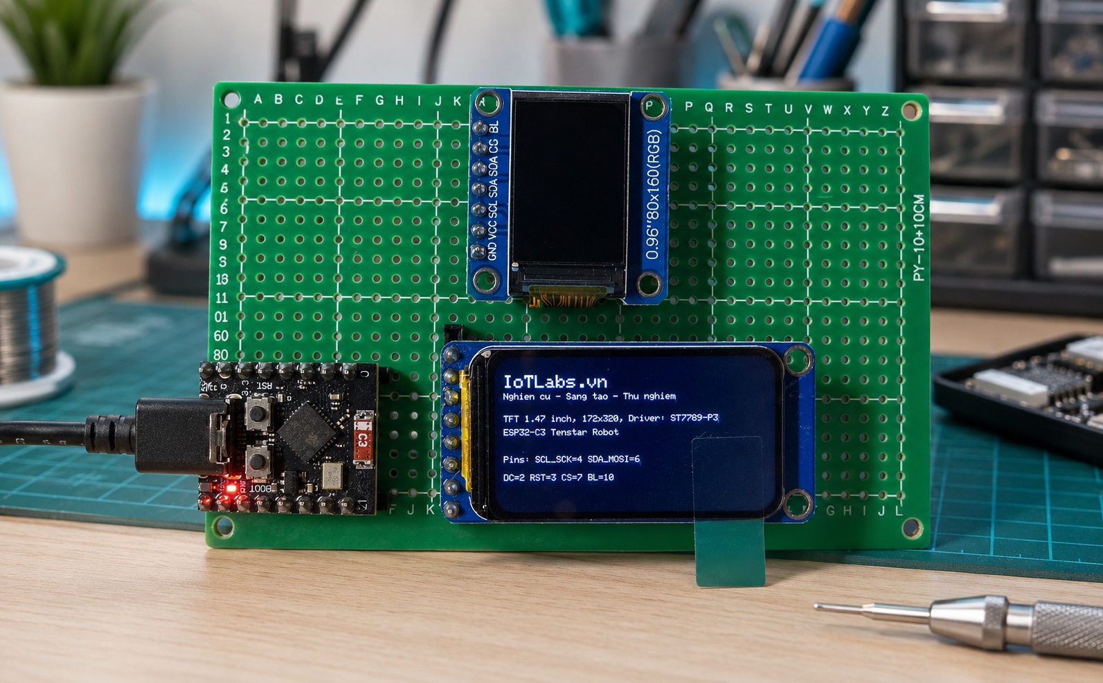 ESP32-C3 SuperMini: Hướng dẫn test TFT ST7789 Driver 1.47inch