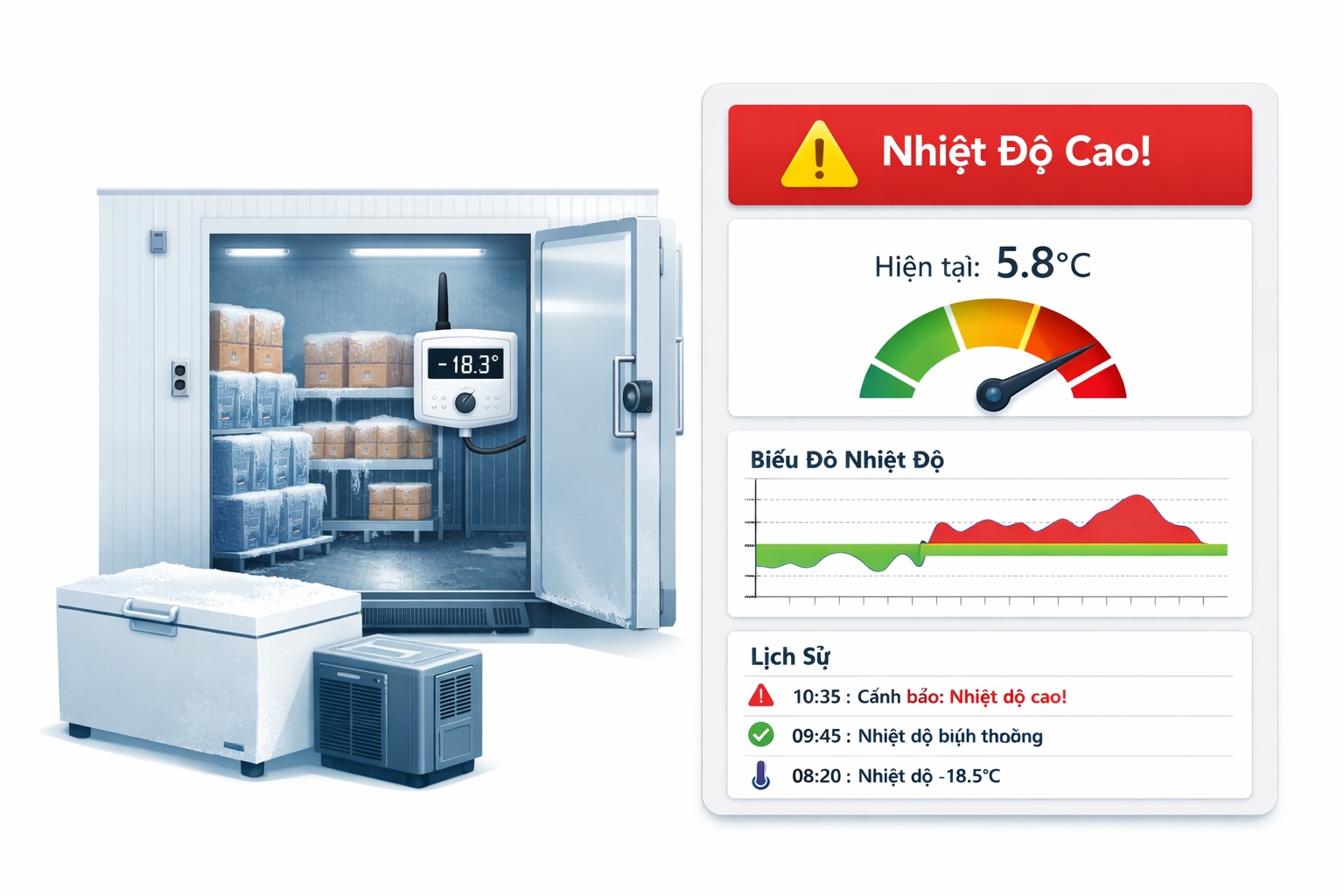 Use-case thực tế: Giám sát nhiệt độ kho lạnh — cảnh báo ngưỡng, lịch sử & biểu đồ