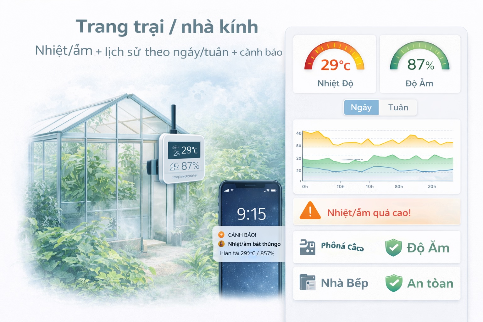 Series MQTT & IoT: Bài 14 – Use-case thực tế — Trang trại / nhà kính: nhiệt/ẩm + lịch sử theo ngày/tuần + cảnh báo