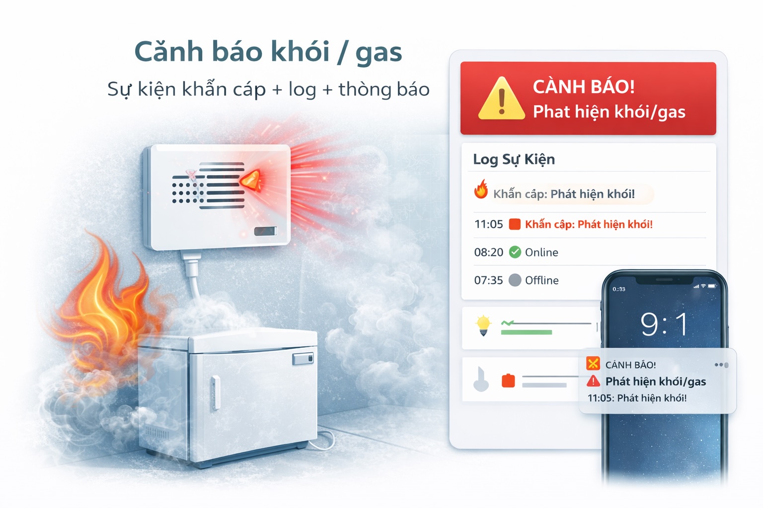 Series MQTT & IoT: Bài 9: Use-case thực tế – Cảnh báo khói / gas: sự kiện khẩn cấp + log + thông báo
