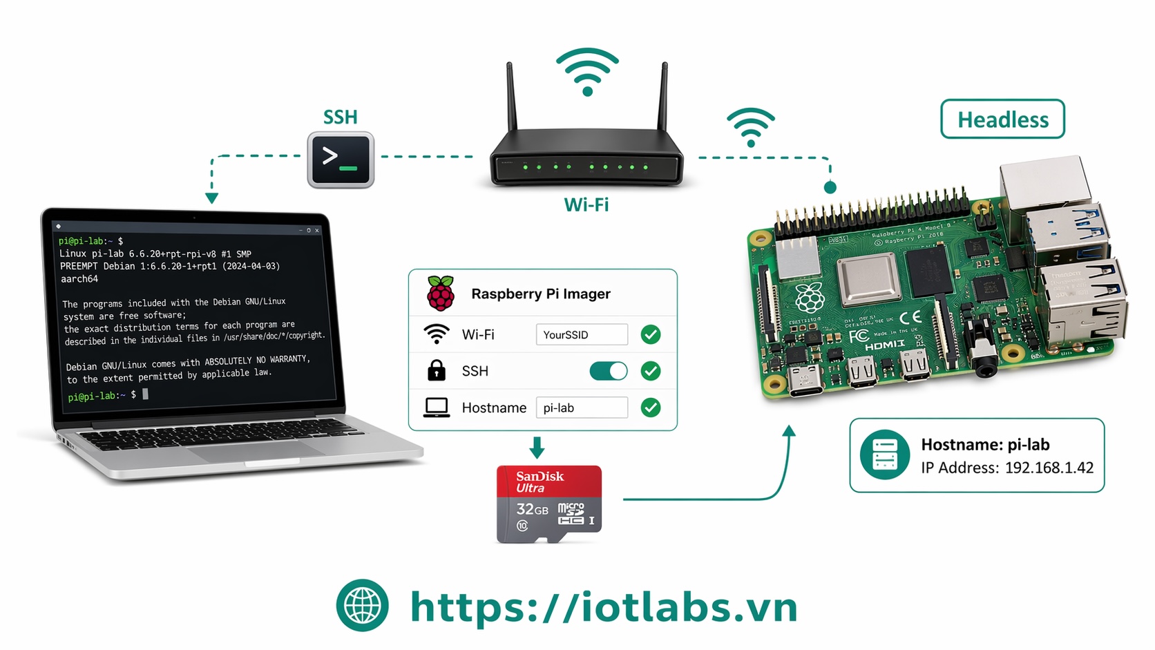 Series: Raspberry Pi OS – Bài 3: Thiết lập Raspberry Pi headless, Wi-Fi, SSH và hostname